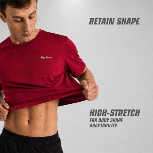 Image of Pepe Jeans Men's Solid Polyester Regular Fit Athleisure T-Shirt | Durable Lightweight Performance Tee for Gym & Casual Use | Breathable Quick-Dry Fabric | Round Neck | Short Sleeves | Sporty Comfort