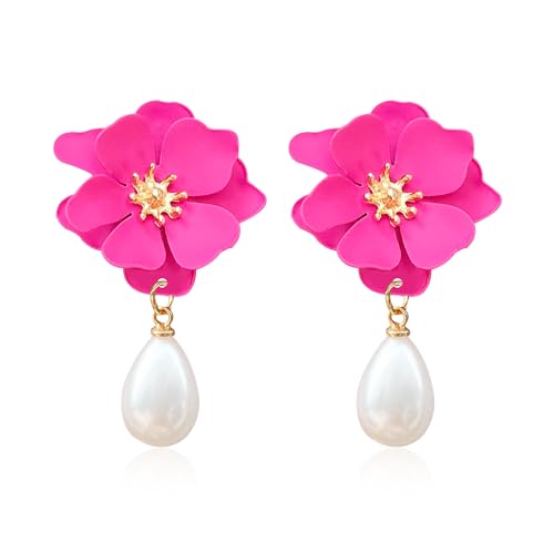 Pearl Bohemian Flower Earrings Floral Petal Flower Stud Earrings Jewelry for Women