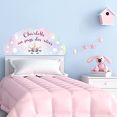 Sticker Tête de Lit Prénom Fille Licorne. Adhésif Prénom. Adhésif tête de lit fille. Autocollant Personnalisable Avec Prénom. Décoration Chambre Licorne