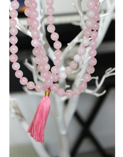 Cuonna Gems Gallery गुलाबी स्फटिक की माला ओरिजनल Jaap Mala 108 Beads Original Rose Quartz Love Stone Mala Crystal Quartz Beads Gulabi Sphatik Mala Premium Shanti Mala for Chanting Mantras