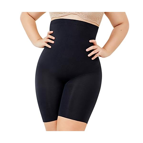 DELIMIRA Women's Shapewear Shorts Tummy Control Plus Size High Waisted Panties High Compression Thigh Slimmer Black 1X