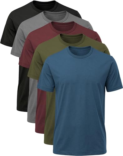 Hioutdoor T-Shirt Homme Lot De 5 Pièces, 180G Coton Basique, Manche Courte Col Rond, Einfarbig Uni Coupe Regular Oversize, T-Shirt De Travail Été pour Hommes