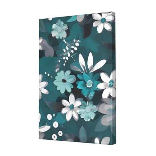 Toile murale florale bleu sarcelle et gris 45x30 cm pour décoration de maison