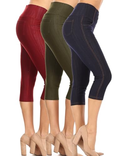 Women's High Waist Stretch Skinny Knit Denim Capri...