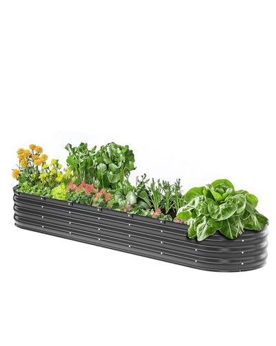 VEVOR Letto da Giardino Rialzato in Metallo, Fioriera Zincata per Esterni, con Fondo Aperto, Letto Rialzato Ovale per Giardinaggio di Verdure, Fiori, Piante Grasse, Grigio Scuro 2390 x 600 x 270 mm