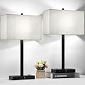 21" Set of 2 Touch Control Table Lamps with 2 USB & AC Outlets, 3-Way Dimmable Modern Nightstand Lamps for Bedroom Living Room Office Reading, Gray Shade Bedside Lamps, 5000K LED Bulbs Included