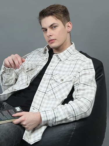 Image of StitchX Men's Full Sleeve Checkered Cotton Double Flap Pocket Spread Collar Shacket S-2XL