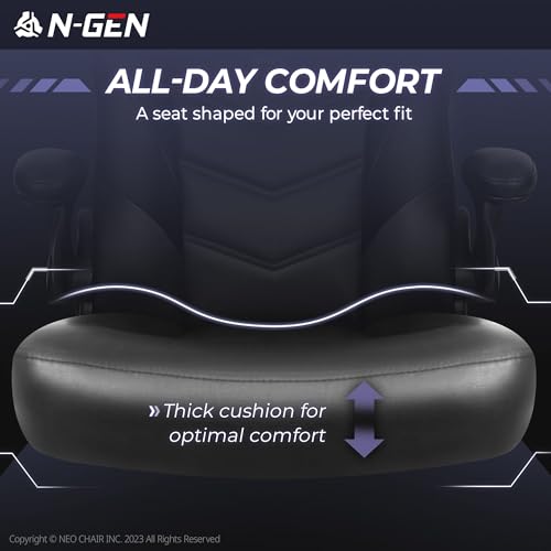 Image of N-GEN Video Gaming Computer Chair Ergonomic Desk Office Chair for Adults with Lumbar Support Flip-Up Arms Adjustable Height Swivel Wheels PU Leather Executive Design for Home and Office (Jet Black)