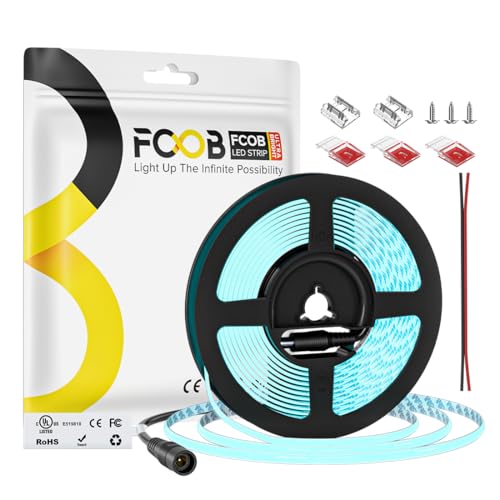 Image of 5mm Ice Blue COB LED Strip Light DC24V Narrow Thin Flexible High Density Uniform Cob Strips 16.4FT UL Listed Dimmable CRI 90+ LED Tape Lights for Car Cabinets, No Controller /Adapter