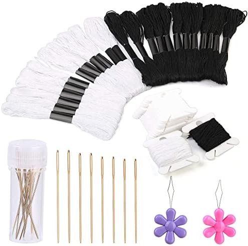 Cross Floss Stitch Thread, Embroidery Cross Floss, Embroidery Thread Floss Set Including Plastic Floss Bobbins, Needle Threader, Hand Sewing Needle for Embroidery