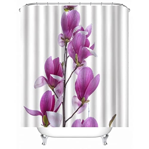 LLSL Rideau de Douche 120x180 Magnolia Rideau de Bain Tissu Polyester Anti Moisissure Imperméable Lavable Rideau Salle de Bain Belles Fleurs avec 12 Crochets Rideu de Douche Enfant