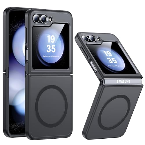FNDMIL NO.1 Magnetic for Samsung Galaxy Z Flip 6 Case Compatible with MagSafe [Military Grade Drop Tested][Translucent Matte][Anti-Fingerprint] Soft Silicone Bumper for Samsung Flip 6 Case Slim,Black