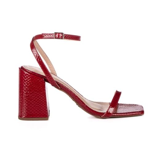 Sandália Feminina Jjojo Isis Salto Grosso Médio 9cm Moderno (37, Vermelho)