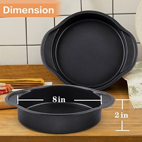 Lianyu 8 Inch Round Cake Pan Set Of 3, Nonstick Happy Birthday Cake Pan With Wider Grips, Stainless Steel Black Layer Cake Pan For Christmas Baking Wedding, Non Toxic Coating & Easy Release #TOP4