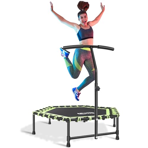 Newan 45” Fitness Trampoline with Adjustable Handle Bar, Silent Trampoline Bungee Rebounder Jumping Cardio Trainer Workout for Adults – Mini Trampoline Max Limit 330 lbs