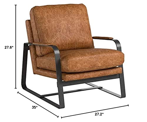 Amazon Brand – Rivet Summit Mid-Century Modern Leather Accent Chair With Steel Arms, 27"W, Cognac Brown #TOP5