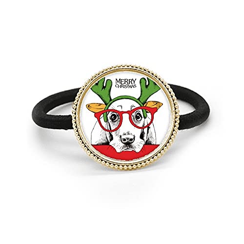 Coletero de metal plateado con diseño de perro y goma elástica para pelo
