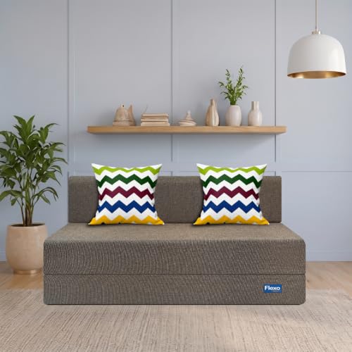 Image of Starlon 2 Seater Sofa Cum Bed Foldable 3-in-1 Sofa Bed with 1 Year Warranty, Washable Jute Fabric Cover & 2 Waves Pillows | Guest Bed | Coffee Brown 5x6 Ft