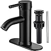 Black Bathroom Faucet Single Hole Bathroom Sink Faucet Matte Black Single Handle Vanity Basin Faucet Modern Farmhouse RV Bathroom Faucet with pop-up Drain Suitable for 1 or 3 Holes (Black, Short)