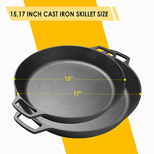 Edging Casting Pre-Seasoned Cast Iron Skillet, Large 15" Dual Handle Frying Pan For Bread, Baking,Pizza, Outdoor Cooking, Camping, Grill, Stovetop, Oven Safe Cookware #TOP3