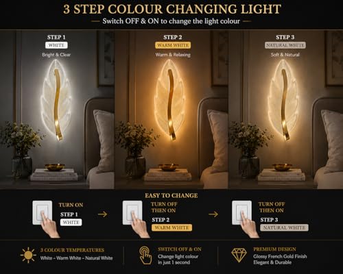 Image of FILLISKA Luxurious Acrylic Crystal Wall Lamp with Adjustable Colour Changing Function, Elegant Finish (FrenchGold Divine Leaf -F83)(1 Year Warranty)