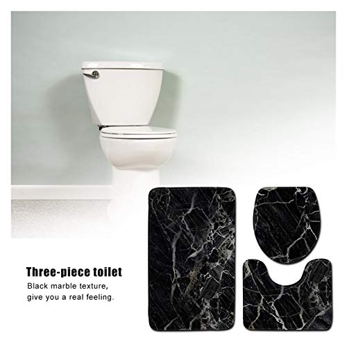 Weiche, rutschfeste Badezimmer-Bodenmatte Schwarzer Marmor Badezimmer Mat Sets Contour Teppich Flanell nicht Beleg Bad Sockel WC-Sitz Deckelbezug Badmatte Sets WC 3-teiliges Set Einfach zu säubern ( C – Bild 5