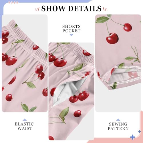 Red Cherry Pattern Pajama Lounge Pants with Pockets Sleepwear Soft Elastic Waist PJ Bottoms 6-14 Years4