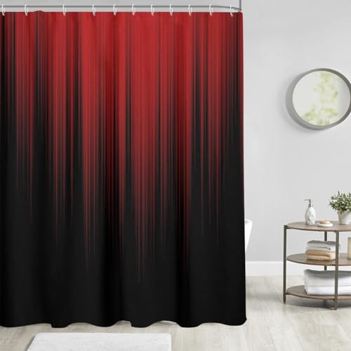 Image of AAtter Red and Black Extra Long Shower Curtain, 72x84 Inch Ombre Gradient Design, Gothic Style Dark Decor for Mens Bathroom, Polyester Fabric with 12 Hooks