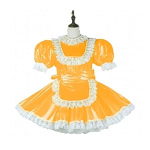 YYCHER Meid Pvc Afsluitbare Cosplay Jurk Uniform Kostuum Op maat gemaakte Sexy Leuke Meid Dress Cosplay Anime Uniform Temptation Sissy Suit 7XL (Kleur: Geel, Maat: 5X-Large)