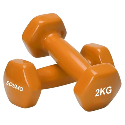 Amazon Brand - Solimo Vinyl Dumbbell 2 Kg, Set of 2 (Orange)
