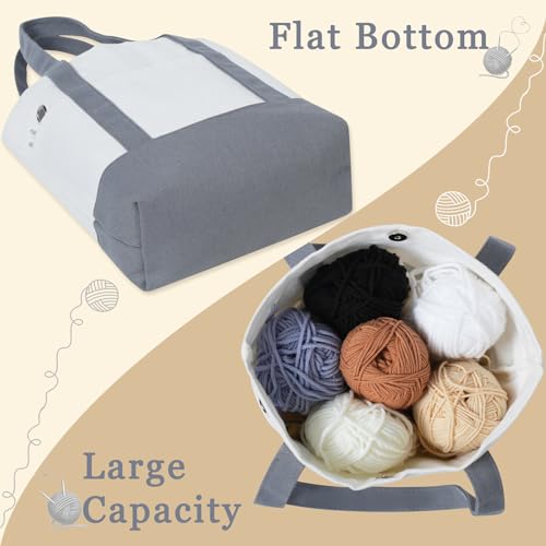 Image of Yarn Bag, Canvas Tote Crochet Bag Organizer, Lightweight Yarn Storage Knitting Bags for Crocheting, Portable Travel Bags and Totes, Crochet Accessories, Knitting Kit Holder (Pack of 2)