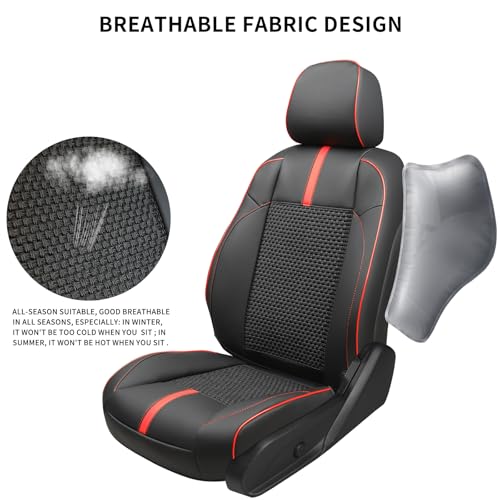 Image of Leather Seat Covers Custom Fit for Toyota Tacoma 2016-2023 3rd Gen Double & Crew Cab SR,SR5,Limited,TRD Pro,TRD Sport, TRD Off-Road,Full Coverage Seat Covers,Interior Accessories (Full Set,Red Black)