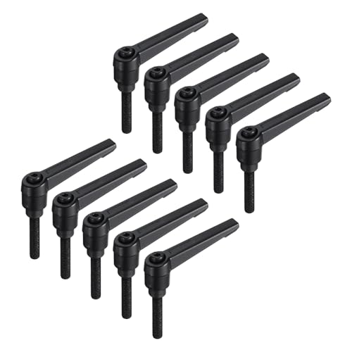 Image of uxcell 10pcs Lever Adjustable Handles M6 x 32mm Metric Male Thread, Level Clamping Handle Hand Stud Knobs Rotating Screw Handles Bolts with Locking Lever, Black
