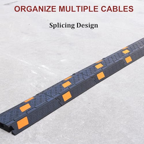 OrangeStar 2 Pack Cable Protector Cover Ramp, 2-Channel Floor Protective Wire Cord Ramp, Heavy Duty Driveway Speed Bump