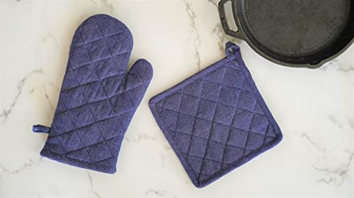 Image of 2 Pot Holder Heat Resistant Cotton Hot Pad or Pot Stand for Kitchen Cooking & Baking | Quilted Thick Fabric, Easy Grip, Hanging Loop (Blue)