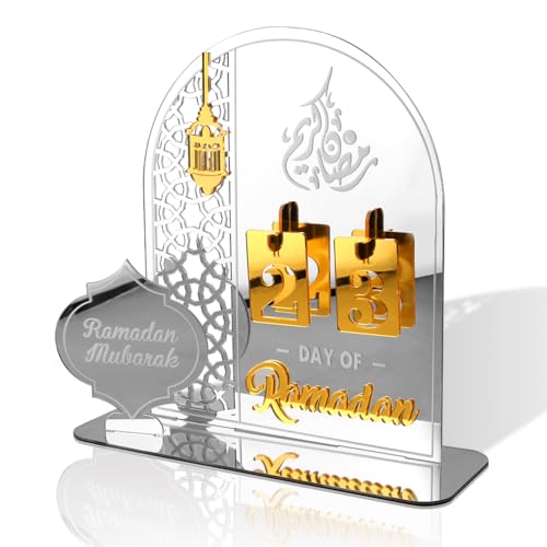 Silver Acrylic Ramadan Countdown Calendar Day of Ramadan Advent Calendar Eid Mubarak Count Down Desk Calendars Kareem Ramadan Decorations for Home Muslim Festival Reminder Islam Decor Party Supplies