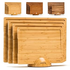 SMIRLY Wooden Cutting Boards For Kitchen – Bamboo Cutting Board Set with Holder, Wood Cutting Board Set, Cutting Board Wood, Wooden Chopping Board, Wooden Cutting Board Set
