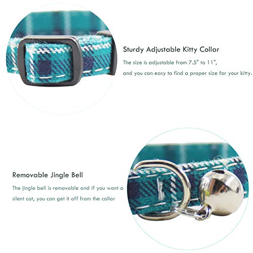 Image of Breakaway cat Collars with Bell, Set of 3, Durable & Safe Cute Kitten Collars Safety Adjustable Kitty Collar for Cat Puppy 7.5-11in (Green,Cyan,Black)