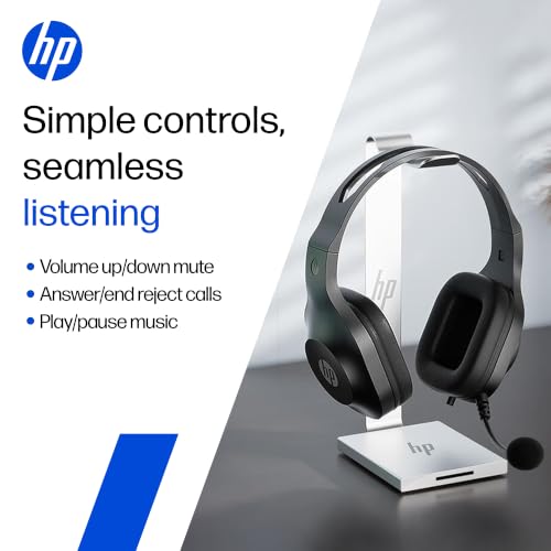 Image of HP H120 Stereo USB Headset, Plug-and-Play USB-A, Built-in Noise-canceling mic, Adjustable Head Strap, Padded Ear Cushions, 360-degree Bendable mic, 1-Year Limited Warranty, Black, 9Z4V9AA