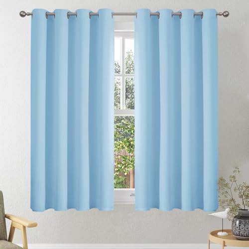 VEHEDE Blackout Curtains 54 Inch Drop Eyelet Thermal Insulated Short Curtain for Bedroom Soft Small Living Room Window Curtains & Drapes W46 x L54 Inch Sky Blue 2 Panels