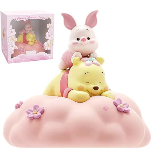 MINISO Disney Winnie The Pooh Cherry Blossom Series Light-Up Ornament Night Light, Car Decor, Cute and Exquisite Light-Up Figure, for Collection and Gifting