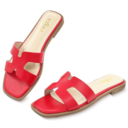 Image of Sandals for Women Dressy Comfortable Flat Open Toe Casual Cute Trendy Shoes Soft Leather Slip On Ladies Slides for Summer 2026