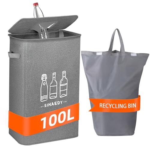 Recycle Bins for Kitchen, 100L Recycling Bin with Quick Drop BIG Slot | 26 gal Large Capacity | Durable 600D Canvas | Removable, Washable Liner | Perfect for Kitchen & Office | Fully Eco-Friendly