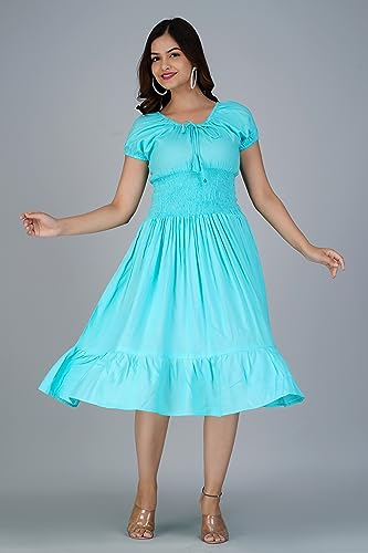 Image of Denarius Women's Rayon Short Sleeves Round Neck Solid A-Line Gown Dress