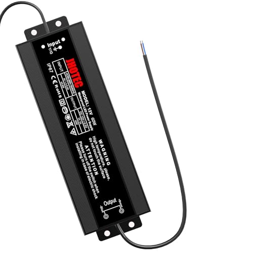 JOTEC LED Driver 60 Watts DC 12V Low Voltage Transformer,Waterproof IP67 LED Power Supply, Adapter with 3-Prong Plug 5 Feet Cable for Any 12V DC led Lights, Computer Project, Outdoor Landscap Lights -  JHOTEC, 60W X 1