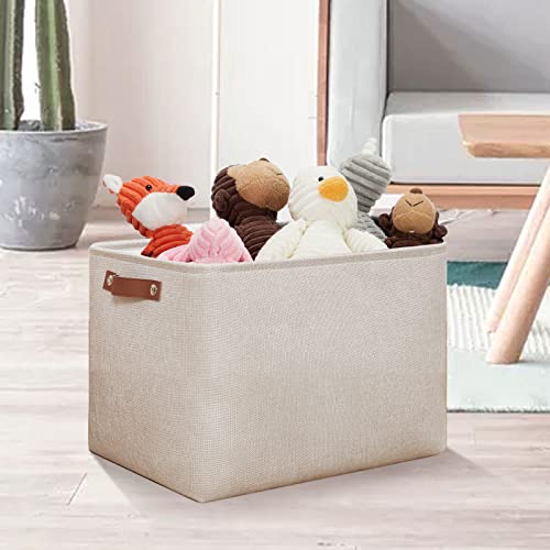 Image of DULLEMELO Storage Baskets Large 16 inchx12 inchx12 inch Tall Rectangular Baskets Fabric Storage Bins for Organizing [1 Pack] Collapsible Linen Shelf Baskets for Clothes, Toys, Closet, Laundry (Beige)