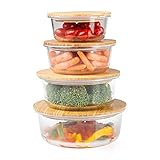 Picture of Crutello Glass Meal Prep Containers with Bamboo Lids, 4 Pack - Airtight Clear Food Storage Canisters for Kitchen Organization - A Family-Owned American Brand