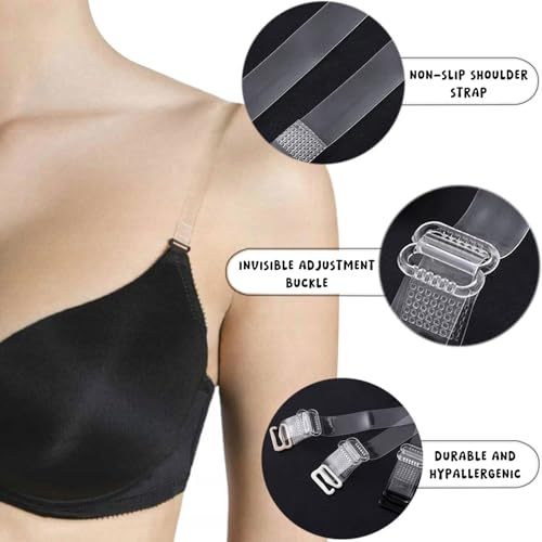 25PCS Clear Bra Straps Bulk: 18 Pieces Invisible Transparent Bra Straps Adjustable Non-Slip Bra Replacement Straps, 3 Pieces Bra Extenders, 4 Pieces Bra Strap Holders for Slipping for Women3