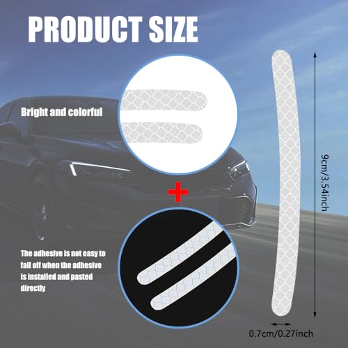 Image of 20PCS Reflective Car Wheel Decorative Stripe Stickers, White, Striped, Waterproof Material, English Style, Automotive Decals, 20-Piece Set