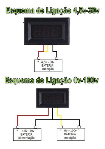 Medidor Bateria Voltímetro Digital Remote Fonte Chaveada 12v 100v 24v 36v Som Automotivo 3 Fios